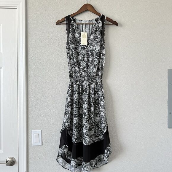 Ramy Brook Midi Tiered Quin Sleeveless printed black Mesh white Dress XS new - Picture 11 of 13